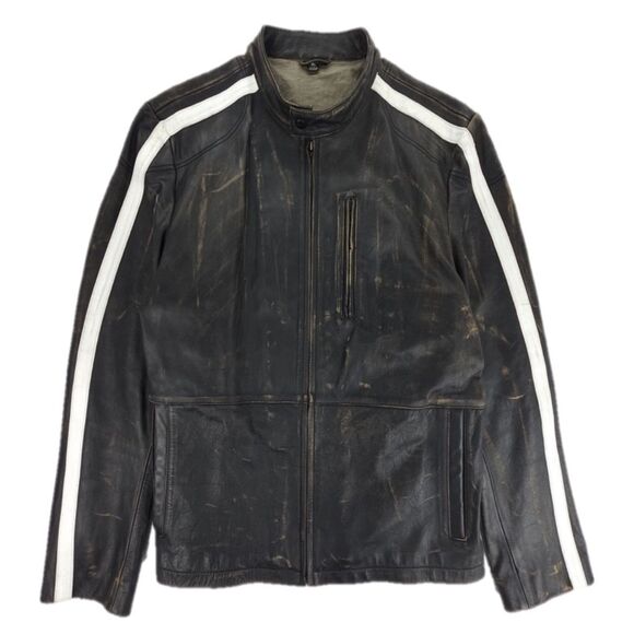 Rogue Distressed Black Leather Café Racer Jacket XL – Genuine Grain - Picture 3 of 13
